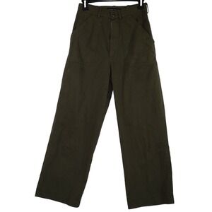 Etophe Studios Olive Green Wide Leg Cropped 100% Cotton Pants Women's Size Small